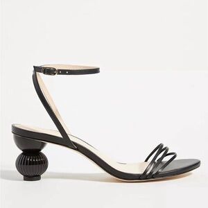 Anthropologie Guilhermina Sculptural Black Leather
Heeled Sandals 6M